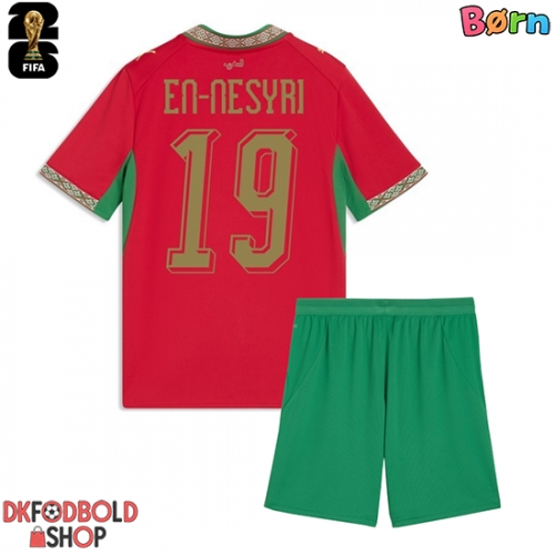 Marokko Youssef En-Nesyri #19 Hjemmebanesæt Børn VM 2026 Kort ærmer (+ korte bukser)